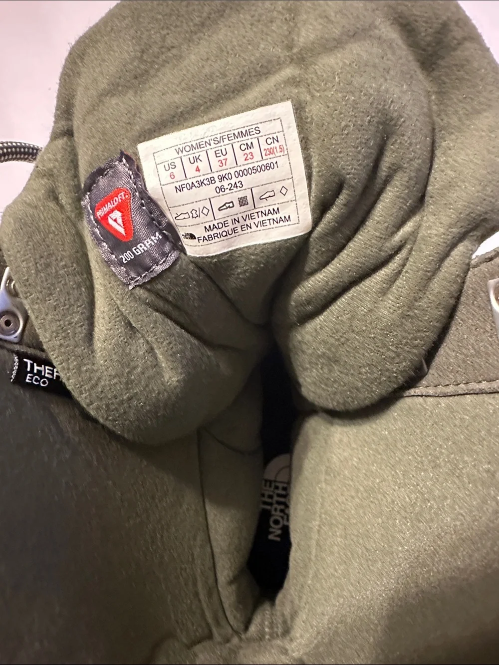 The North Face Women's Taupe/Green Insulated Winter Boots with Tan Outsoles .